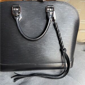 Leather Braided Bag Charm Silver Hardware